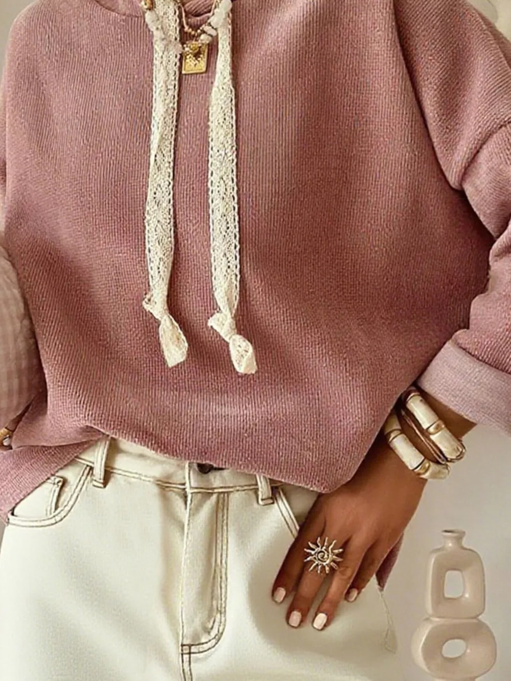 Drawstring Dropped Shoulder Hoodie, image 2
