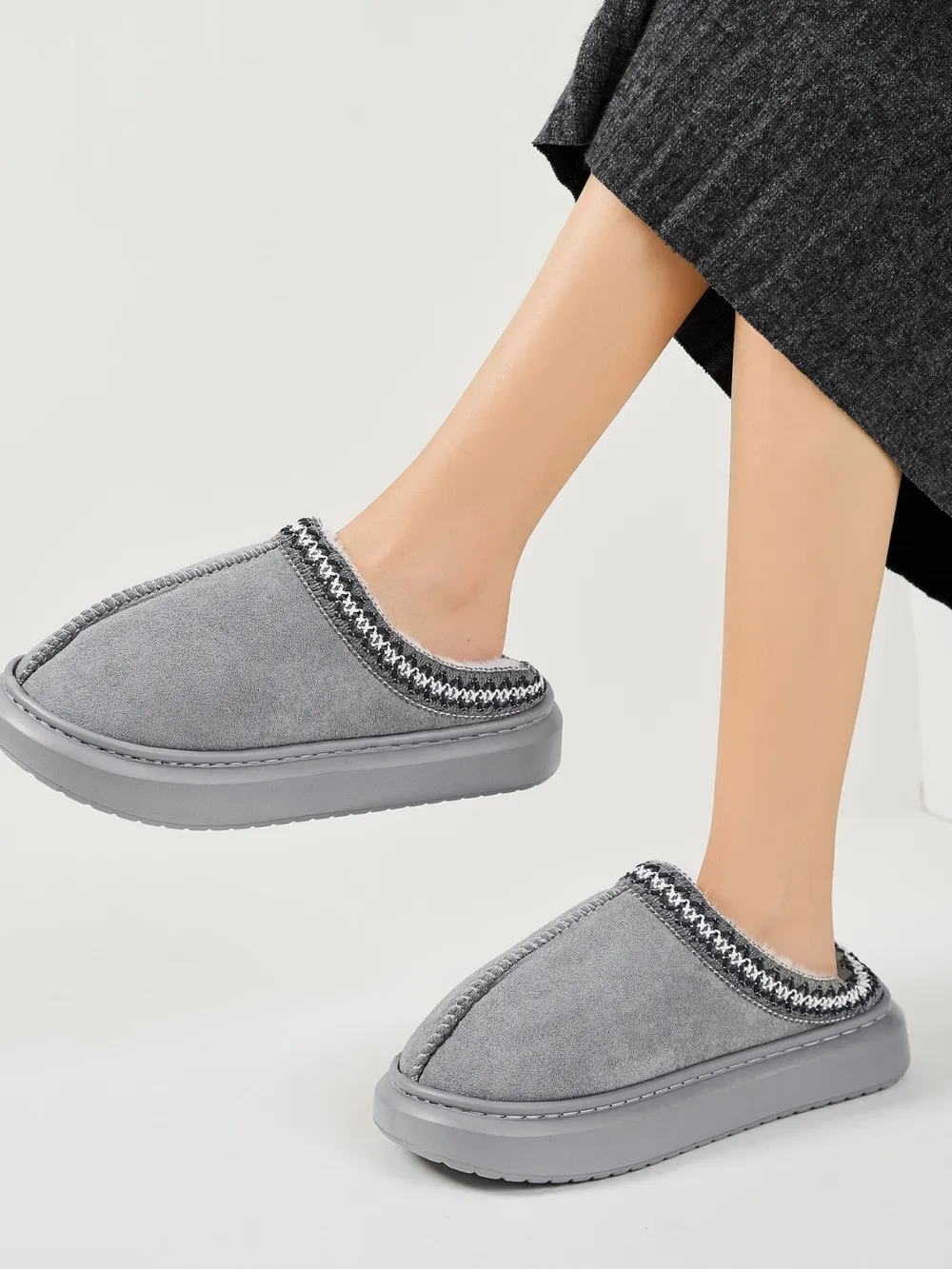 Faux Fur Suede Platform Slippers, image 3