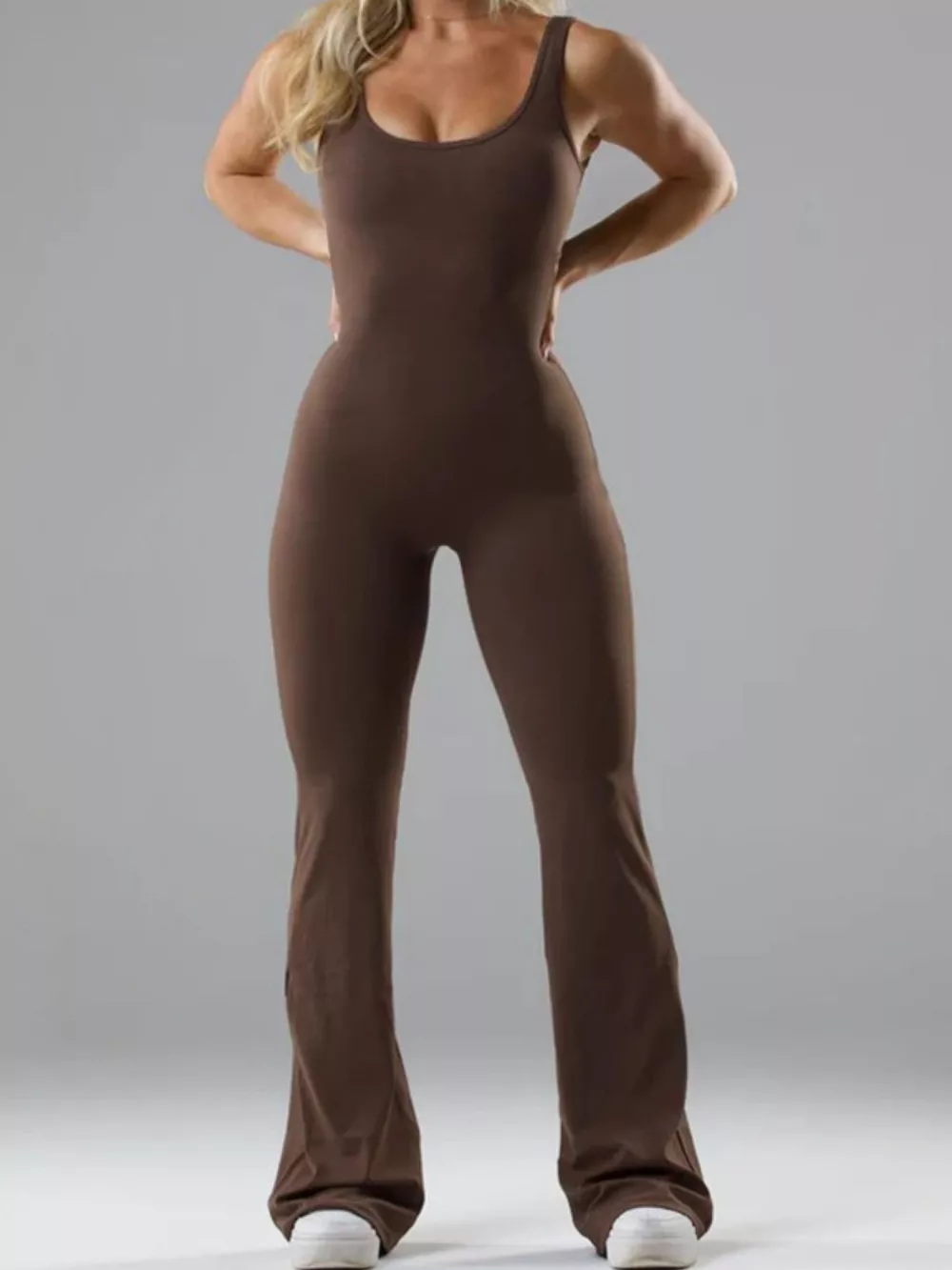 Seamless Scoop Neck Active Jumpsuit with Flared Leg Design, image 11