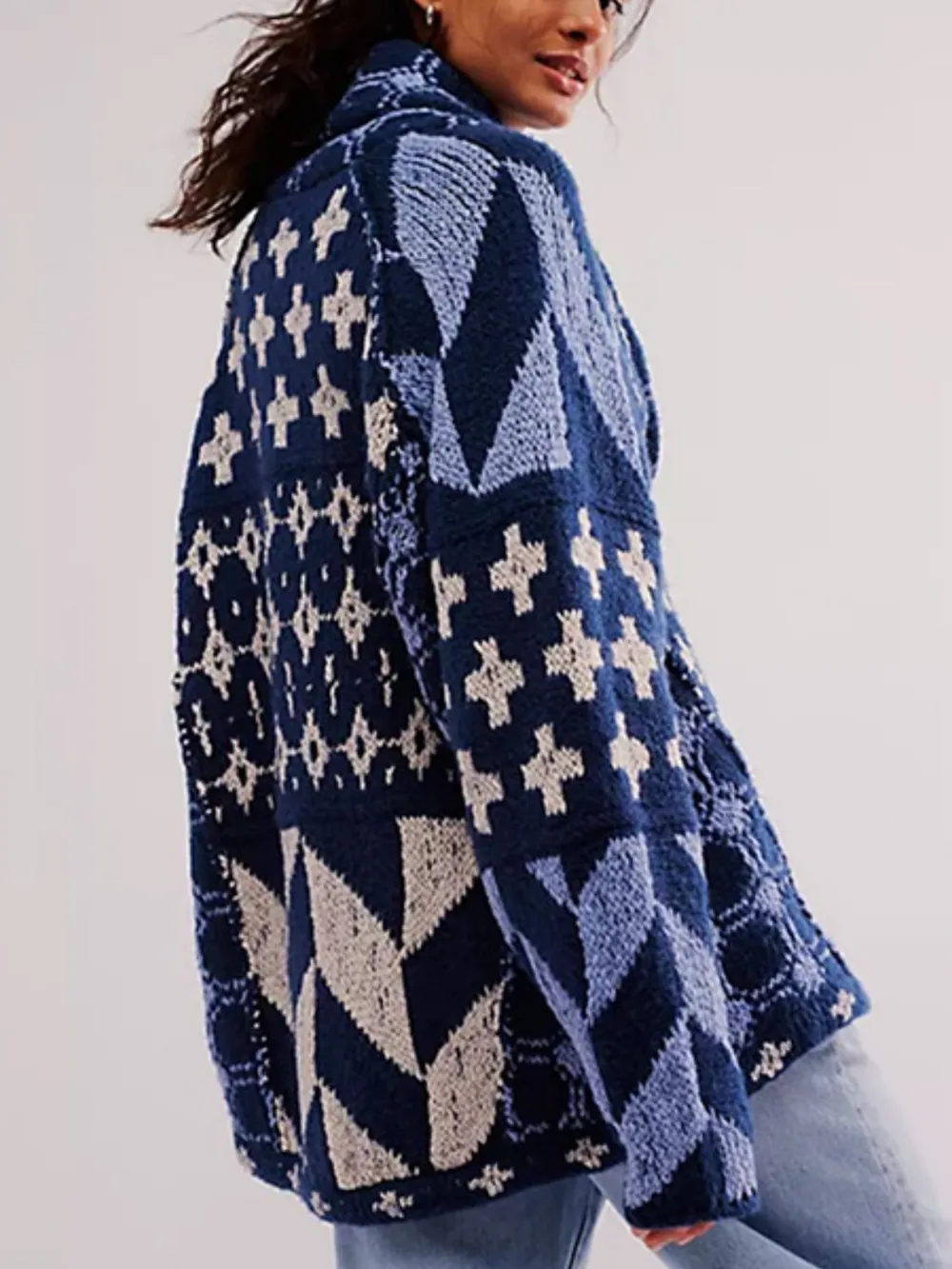 Collared Neck Long Sleeve Cardigan, image 3