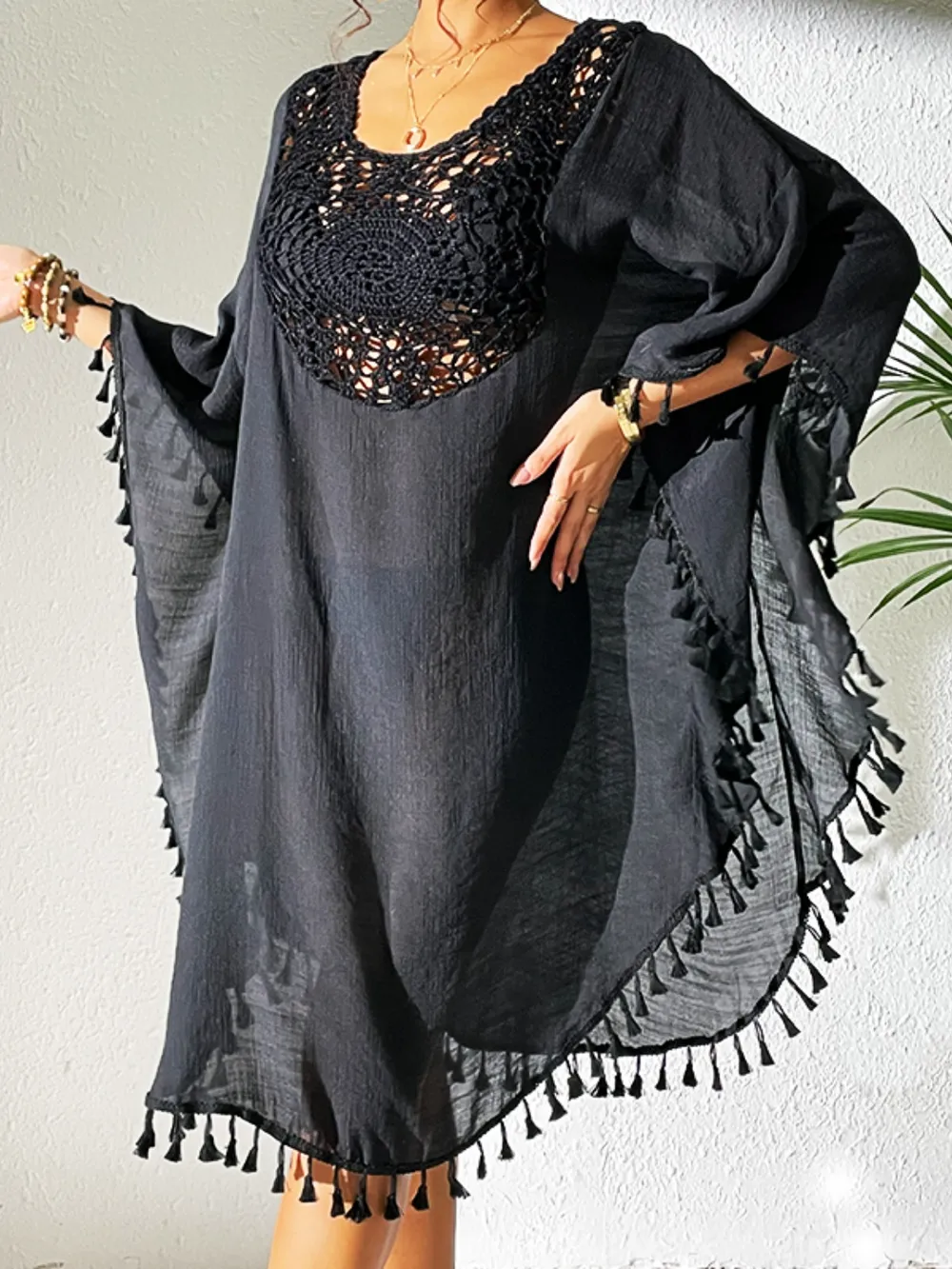 Tassel Cutout Scoop Neck Cover-Up Dress, image 17