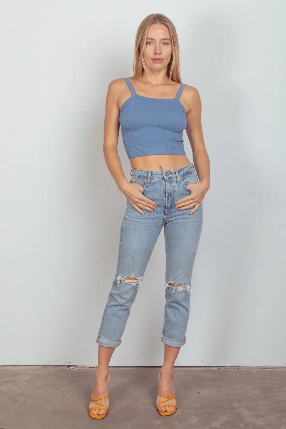 Cable Knit Seamless Cropped Cami, image 5