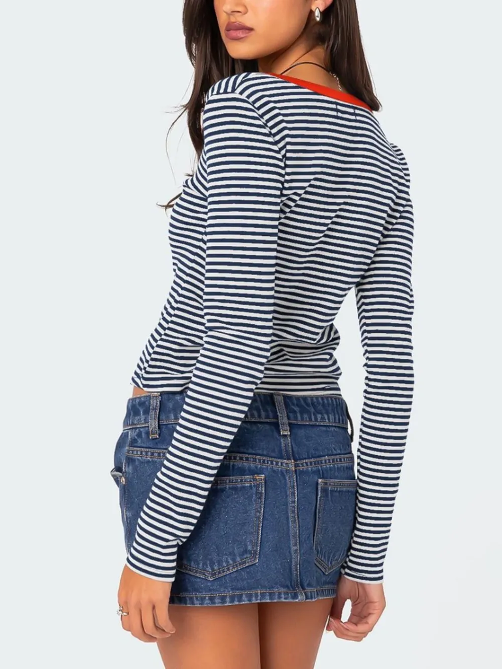Buttoned Striped Long Sleeve T-Shirt, image 8