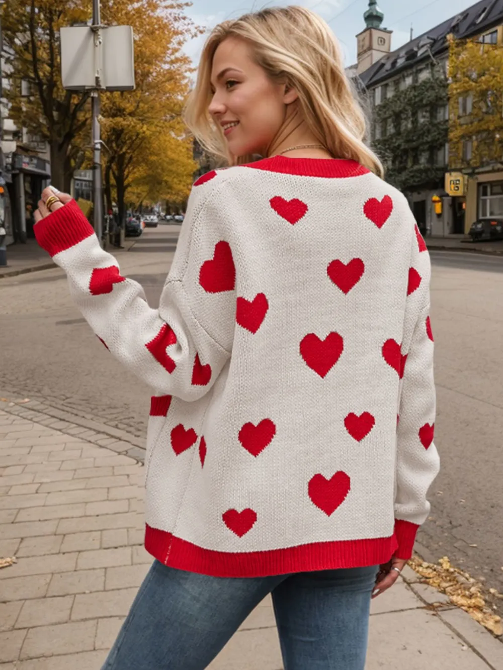 Heart Button Up Dropped Shoulder Long Sleeve Cardigan, image 7
