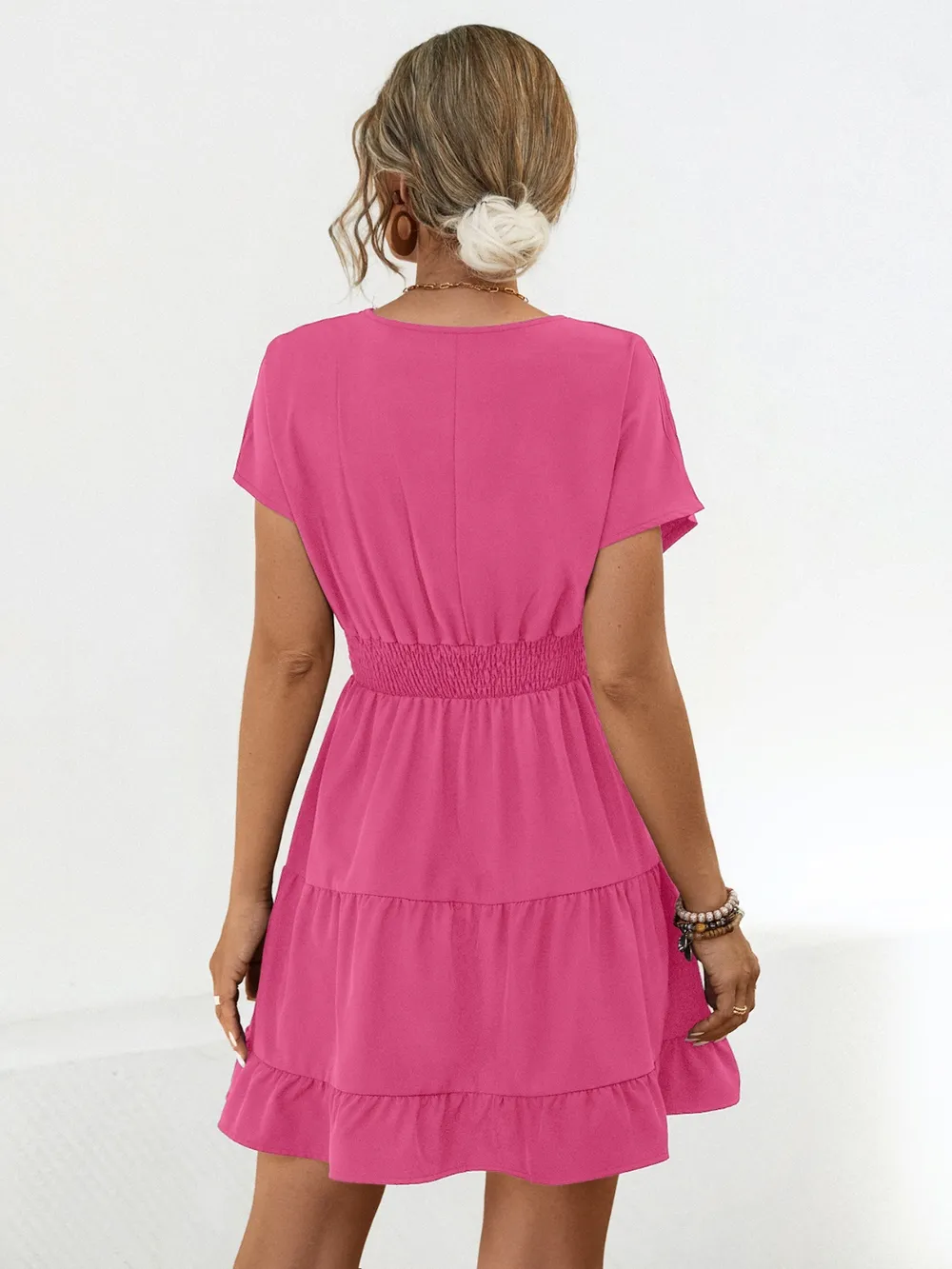 Ruffled Smocked V-Neck Tiered Dress, image 2