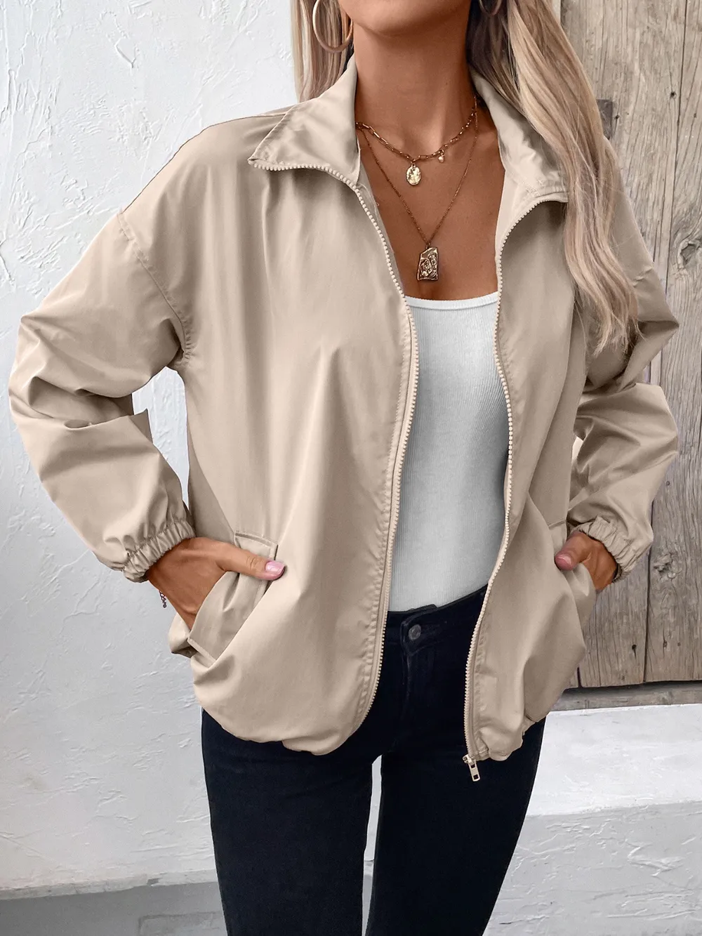 Pocketed Zip Up Long Sleeve Jacket, image 5