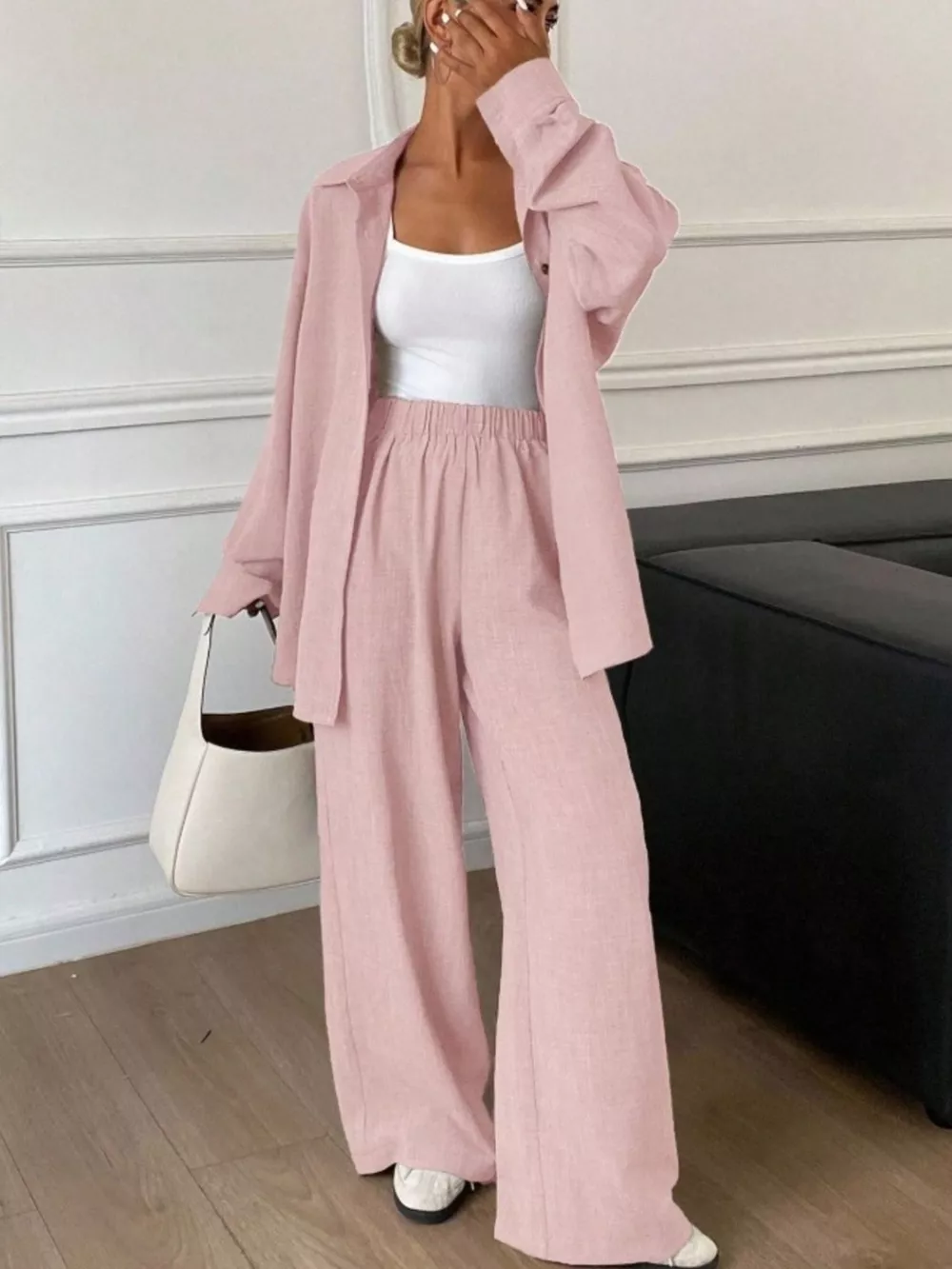 Button-Down Shirt and Wide-Leg Pants Set, image 33