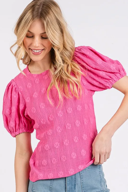 Flower Pattern Round Neck Short Sleeve Top, image 2
