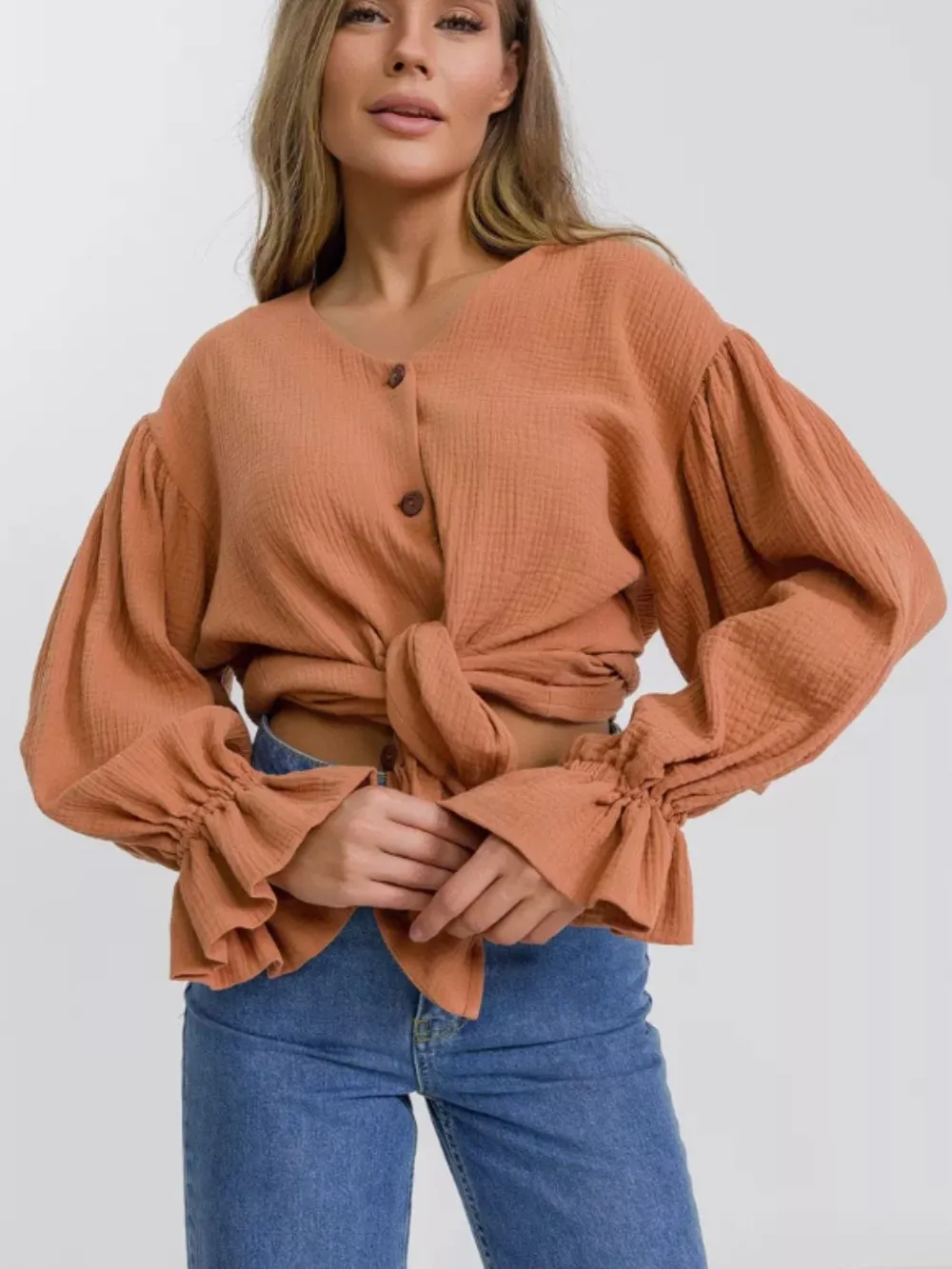 Button Up Flounce Sleeve Shirt, image 4