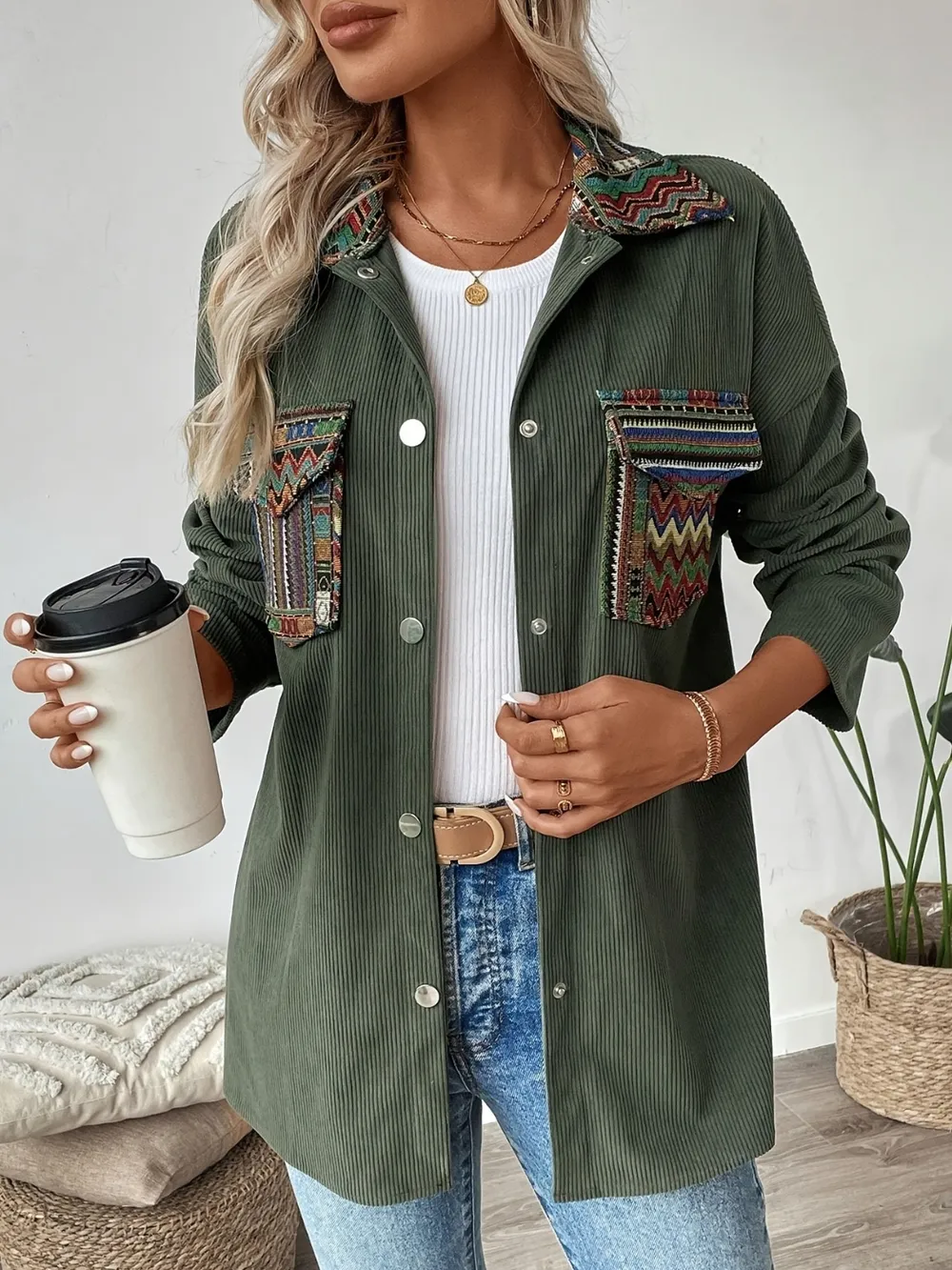Snap Down Long Sleeve Jacket with Chest Pockets, image 5