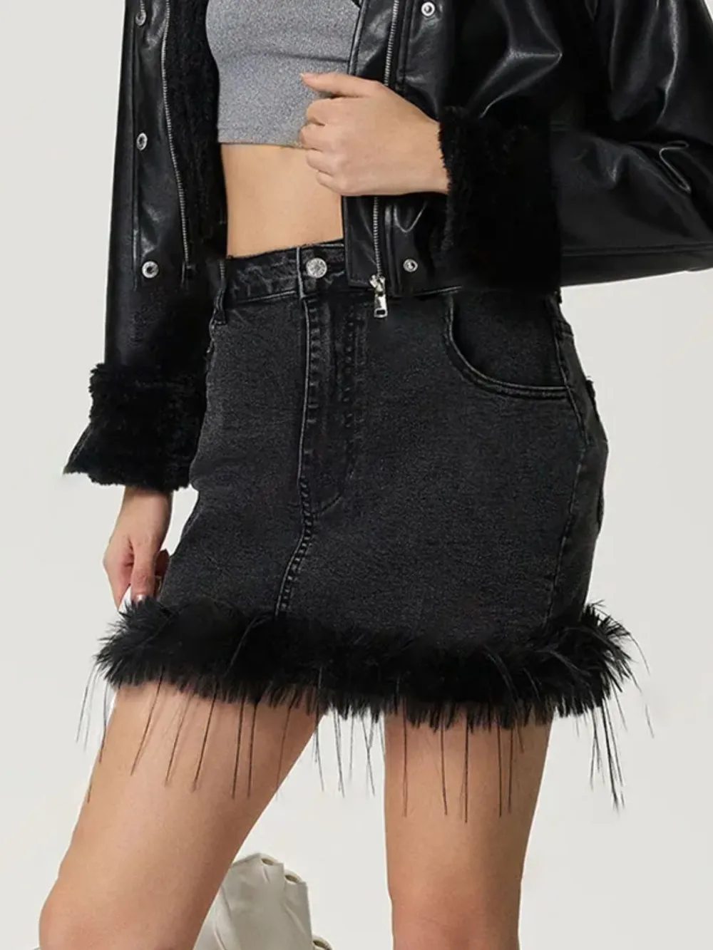 Plush Hem Mini Denim Skirt, image 4