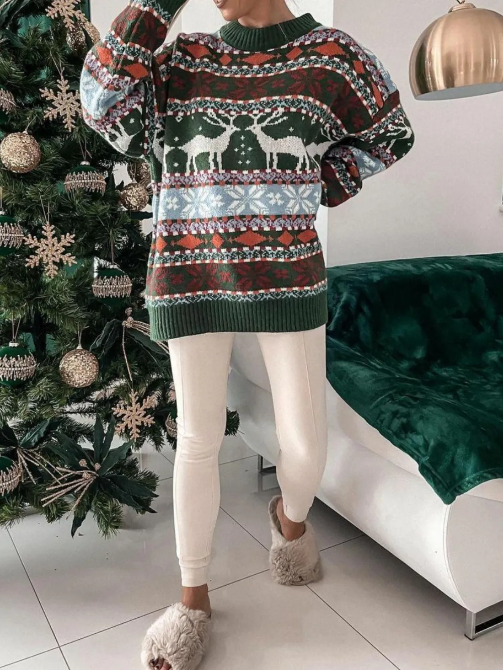 Geometric Round Neck Dropped Shoulder Sweater, image 8