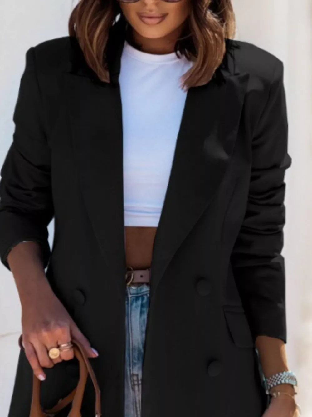 Lapel Collar Long Sleeve Blazer, image 2