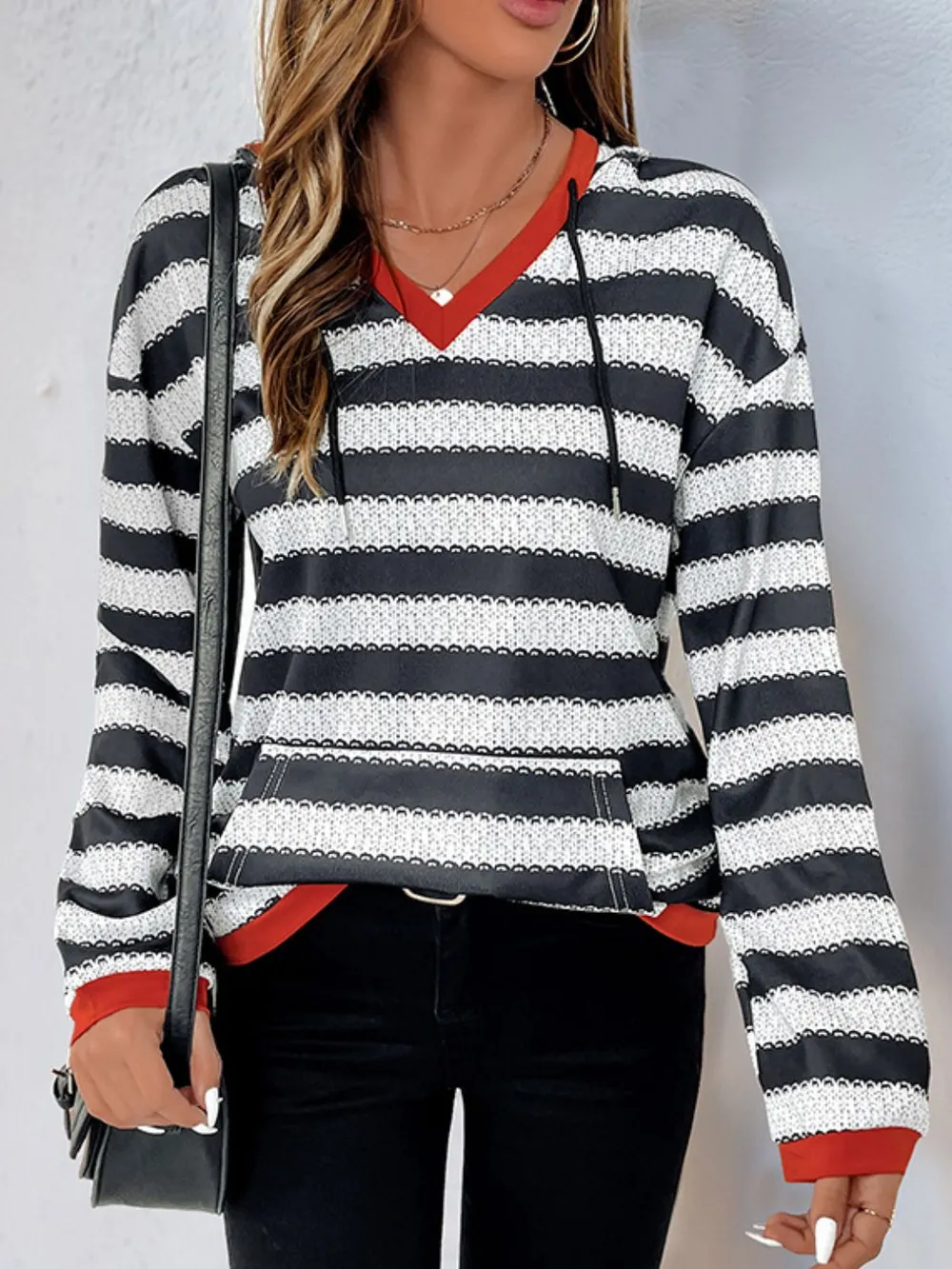 Contrast Striped Long Sleeve Hoodie, image 3