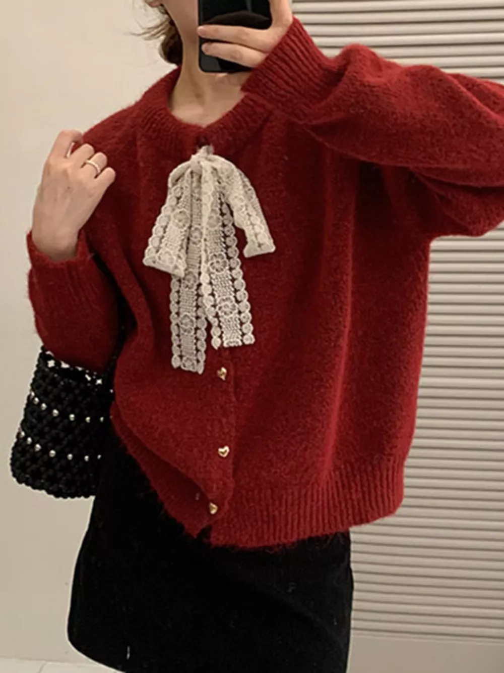 Lace Bowknot Knit Cardigan, image 2