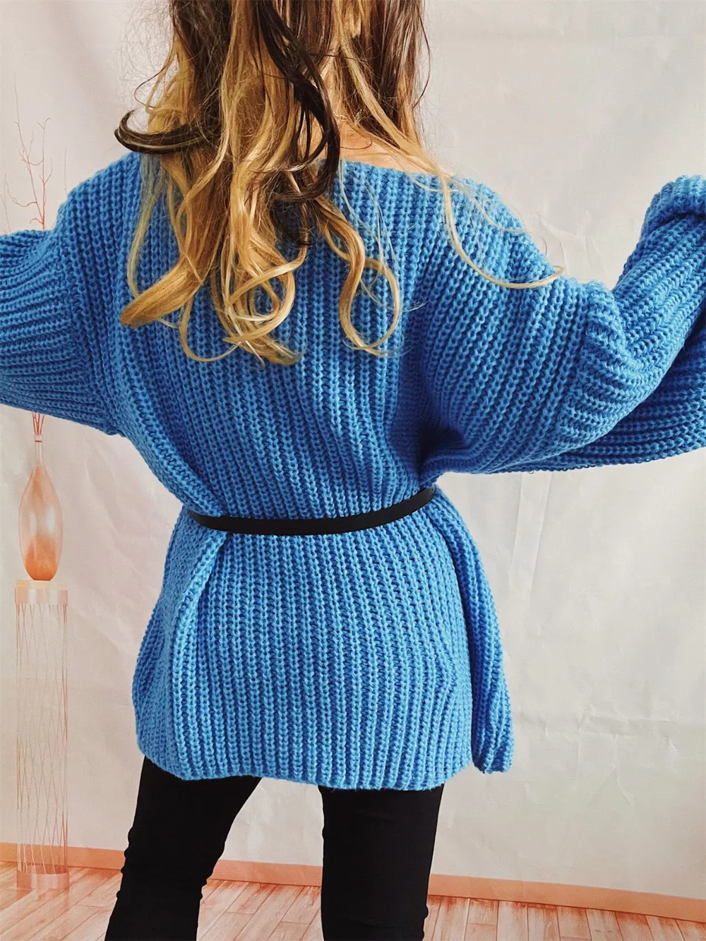 Boat Neck Long Sleeve Sweater with Belt, image 15