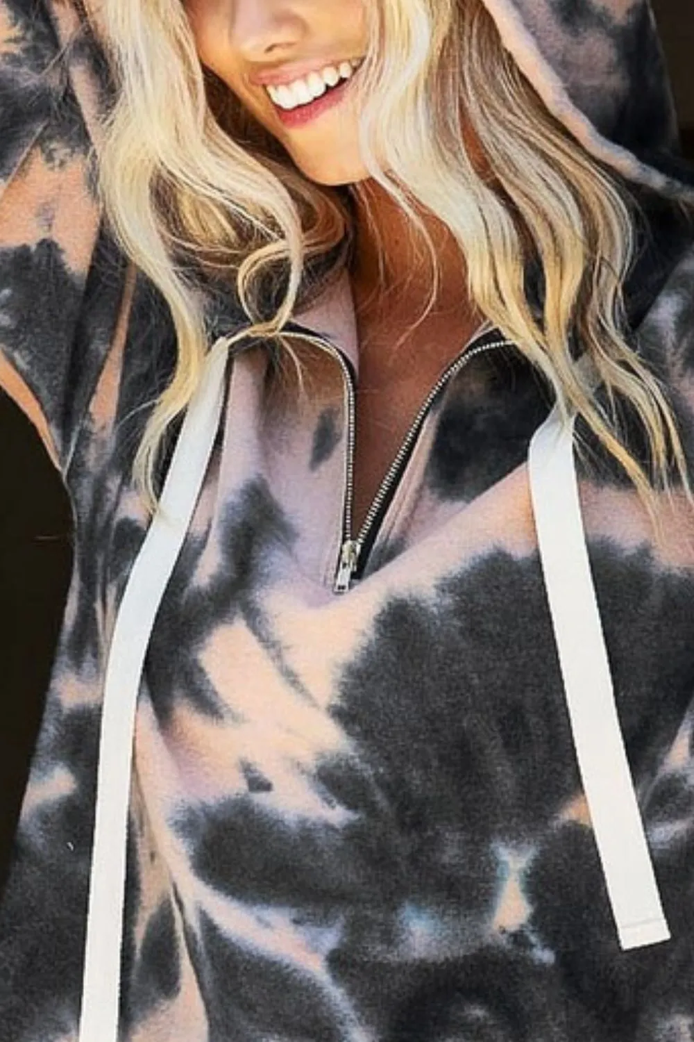 Tie Dye Brushed Terry Hoodie with Zip Up Closure, image 2
