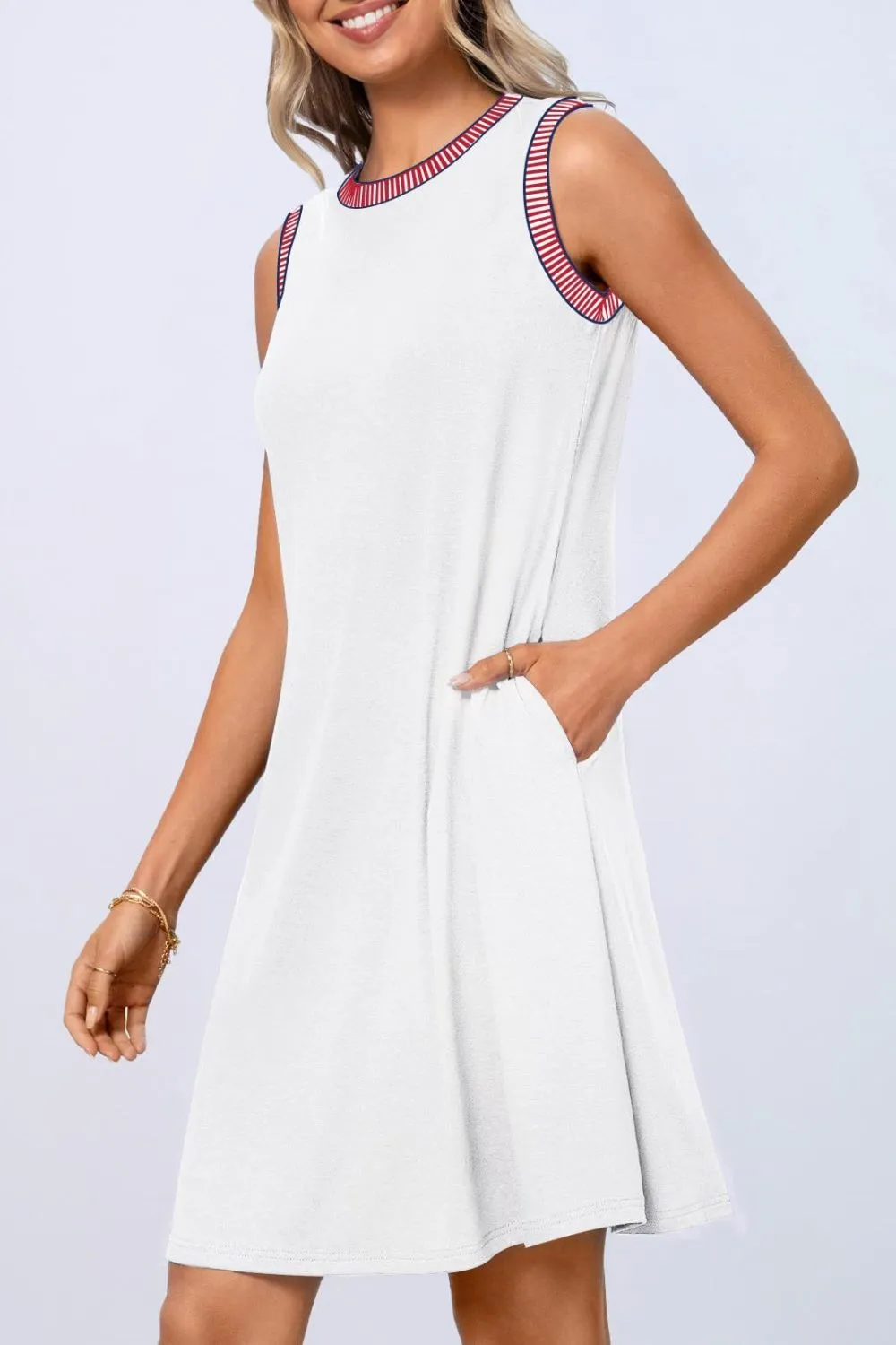 Round Neck Sleeveless Mini Tank Dress, image 3