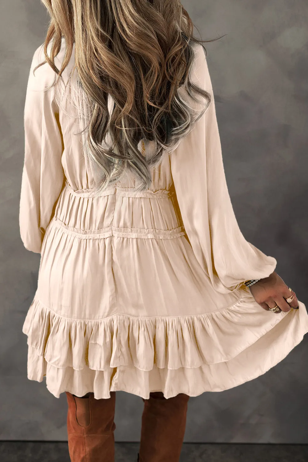Frill Ruffled V-Neck Long Sleeve Mini Dress, image 3