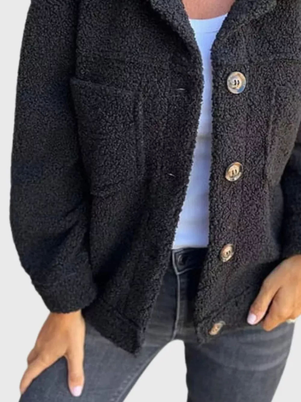 Full Size Single-Breasted Sherpa Shacket Plus Size, image 6