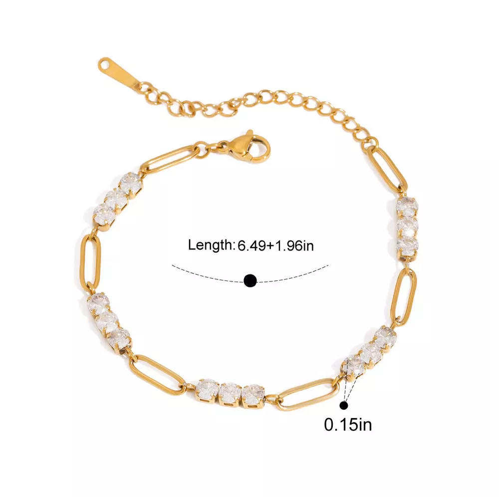 18K Gold-Plated Stainless Steel Rhinestone Chain Bracelet, image 2