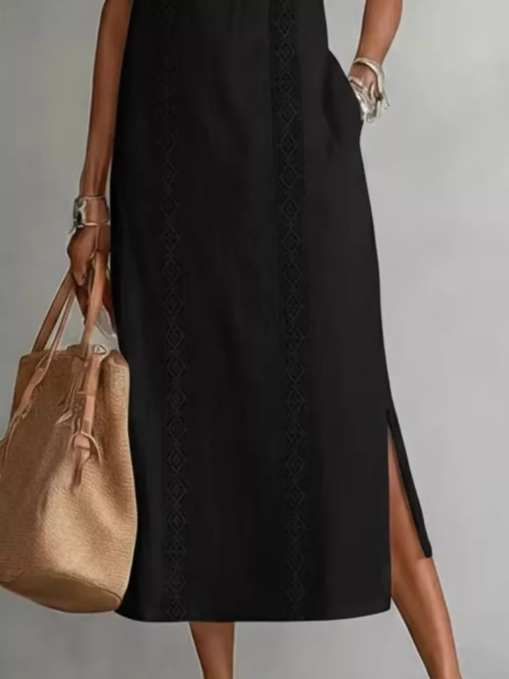 Full Size Sleeveless Lace Trim Midi Dress Plus Size, image 4