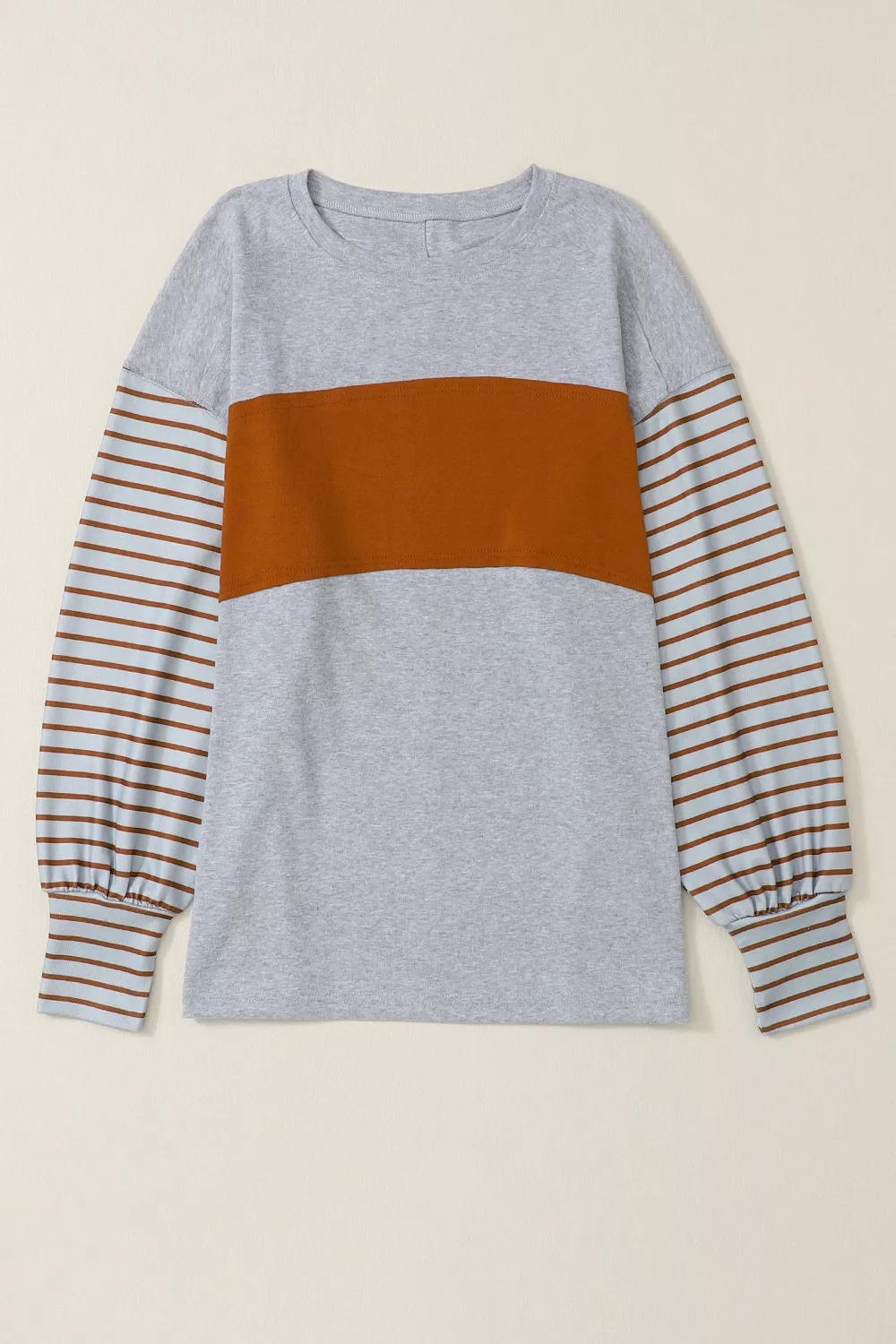 Colorblock Striped Bishop Sleeve Top, image 2