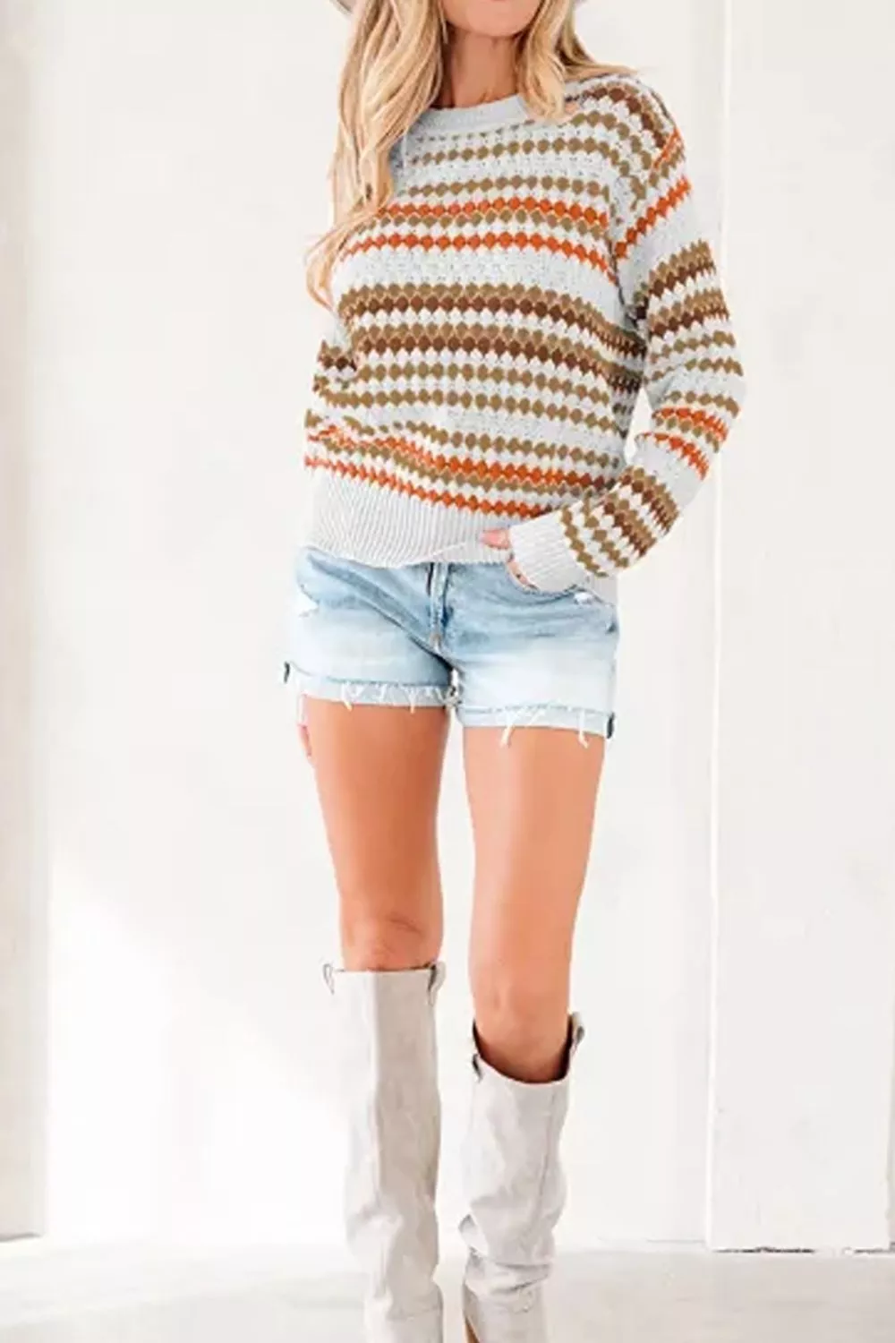 Striped Geometric Pattern Sweater, image 4