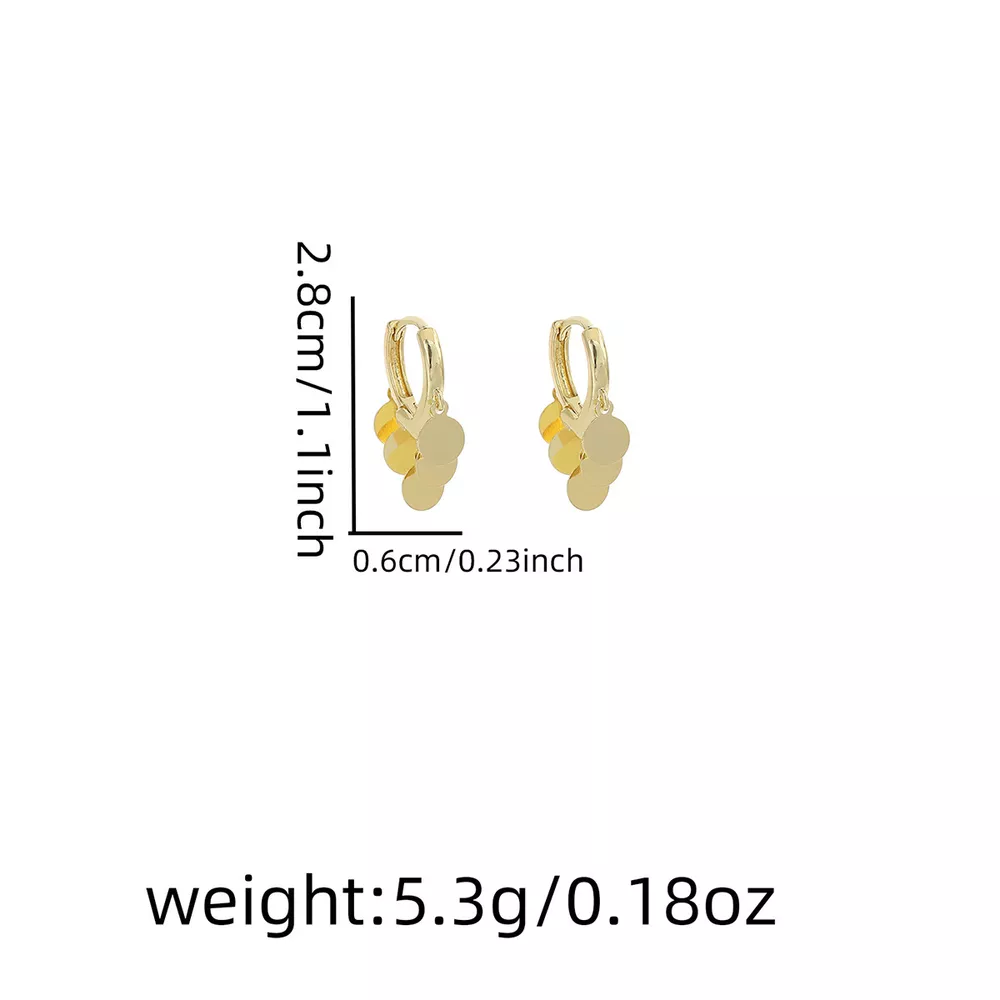 18K Gold-Plated Drop Hoop Earrings with Dangling Disc Charms, image 6