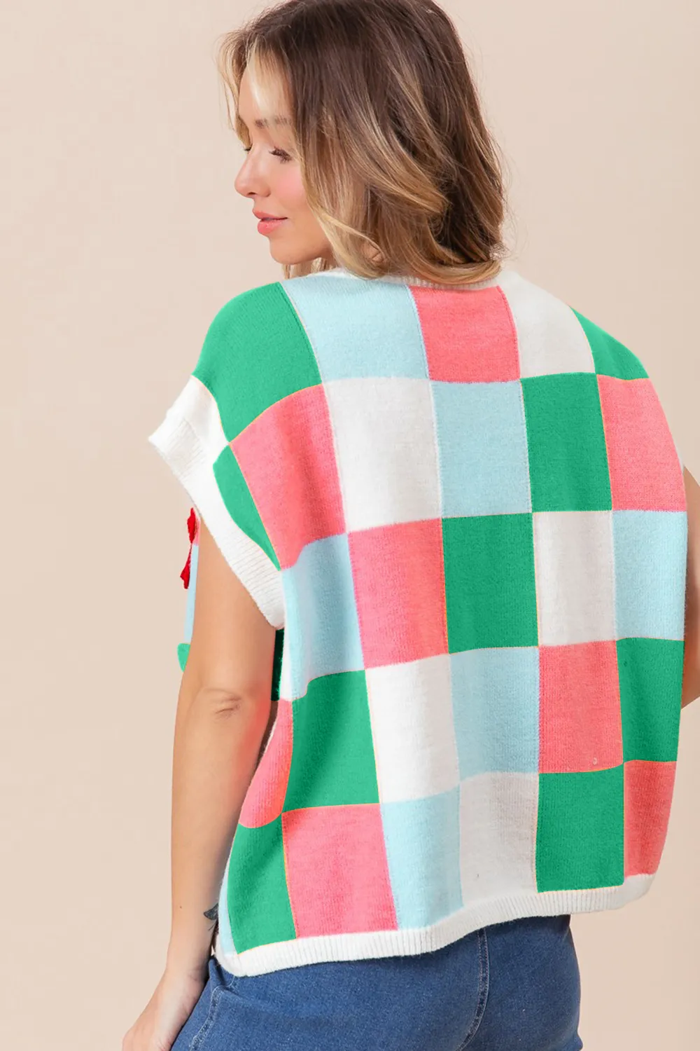 Flower Patch Checkered Sweater Vest, image 2