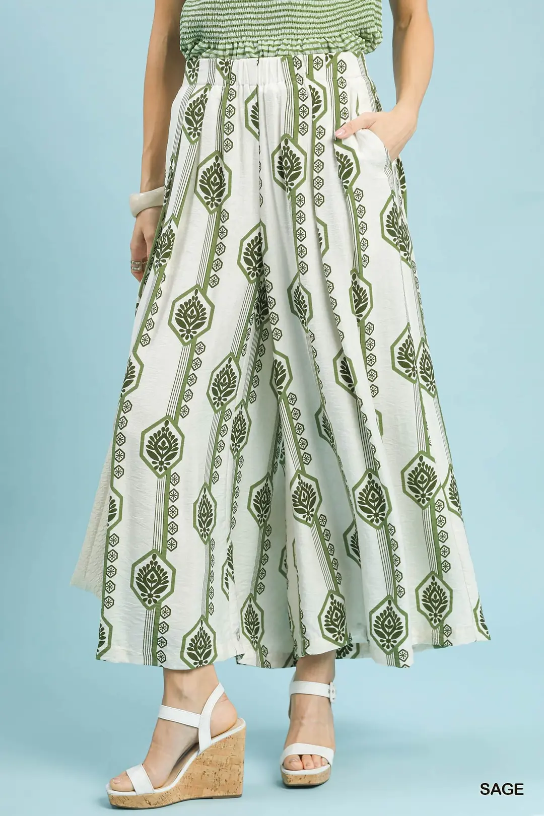 Geometric Boho Print Wide Leg Pants
