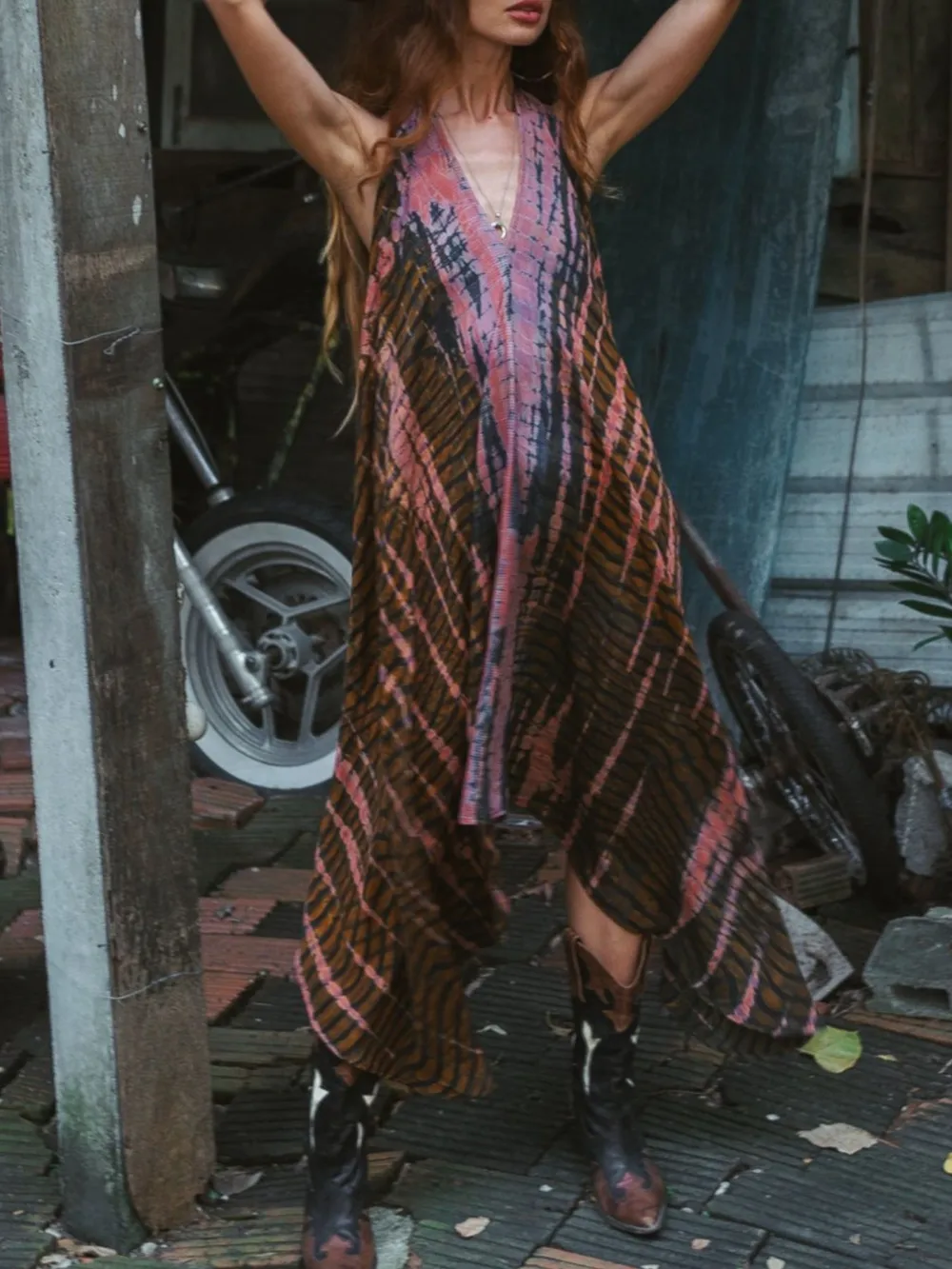 Asymmetrical Hem Printed Halter Neck Dress, image 26
