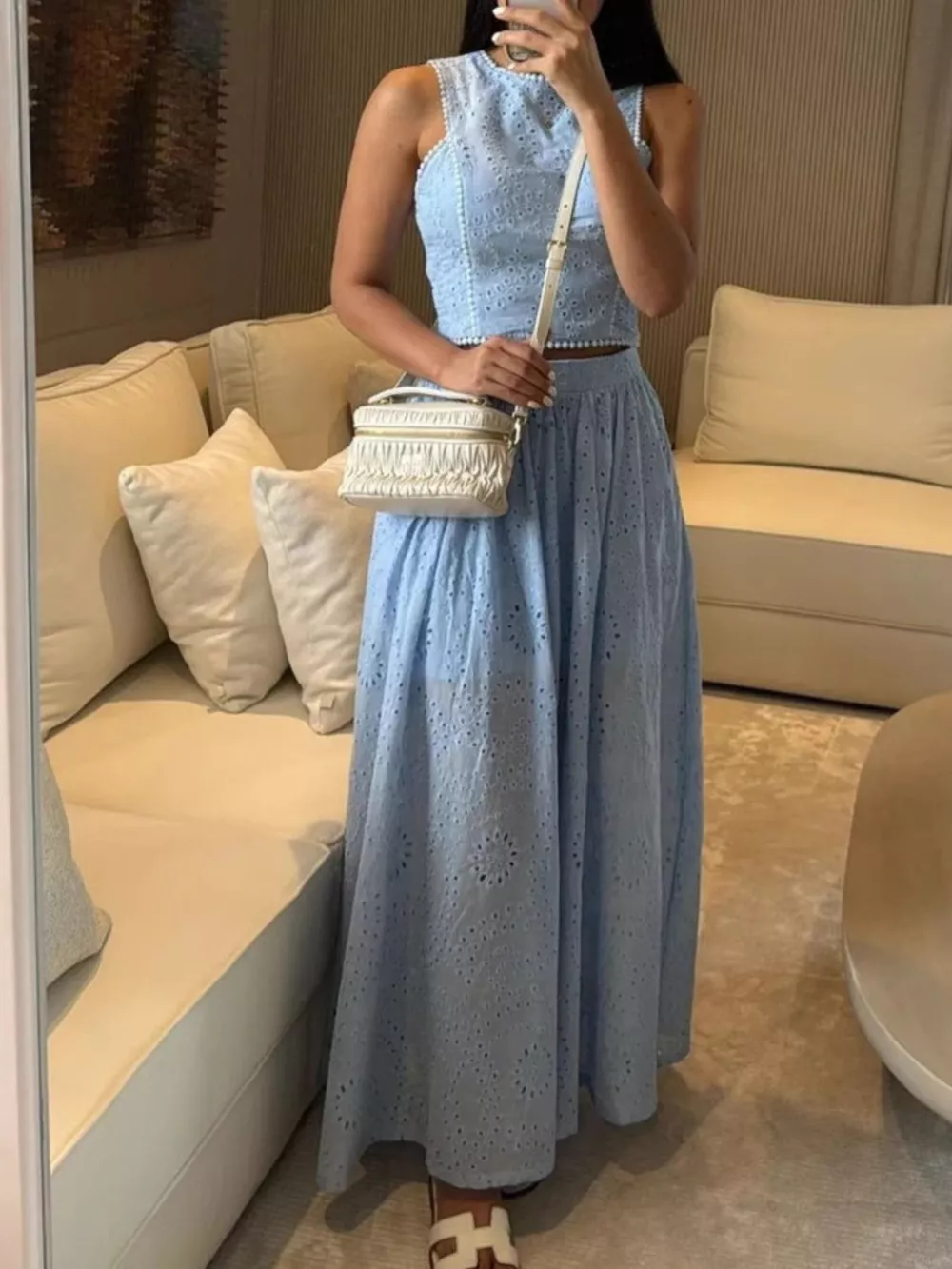 Eyelet Crop Top and Maxi Skirt Set, image 5
