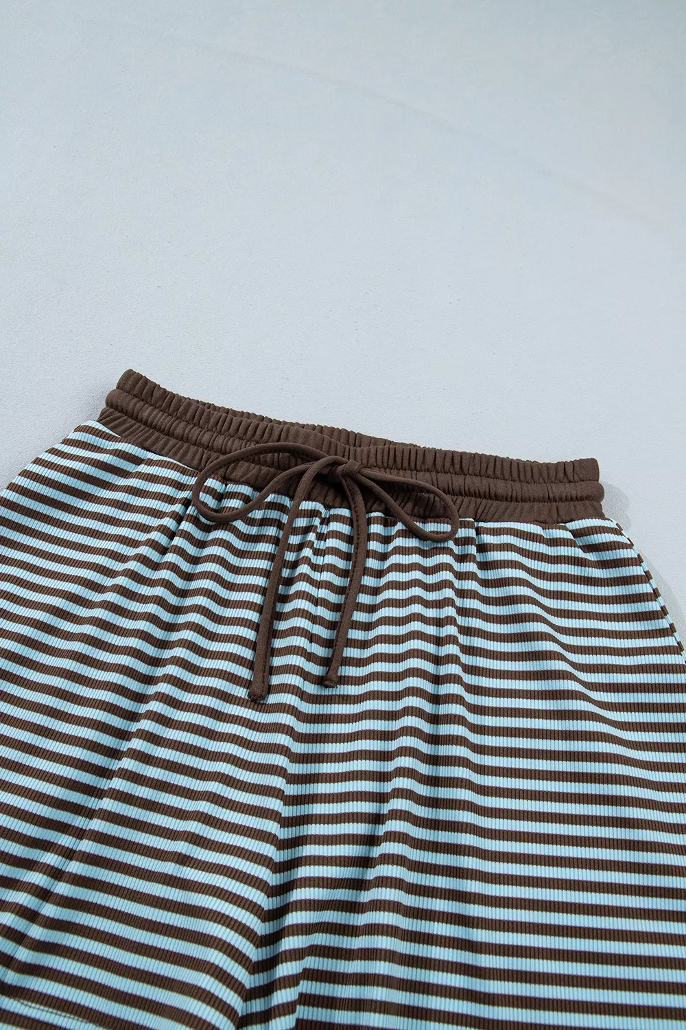 Stripe Oversized Long Sleeve Top Drawstring Loose Shorts 2pcs Set, image 12
