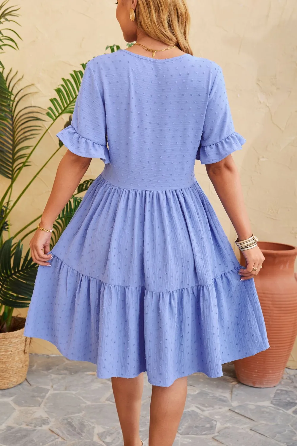 Swiss Dot Ruffled V-Neck Tiered Dress, image 7
