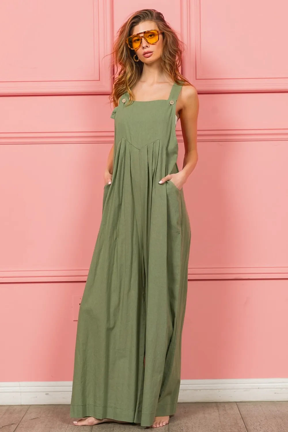 Ruched Wide Leg Overalls with Pockets, image 4