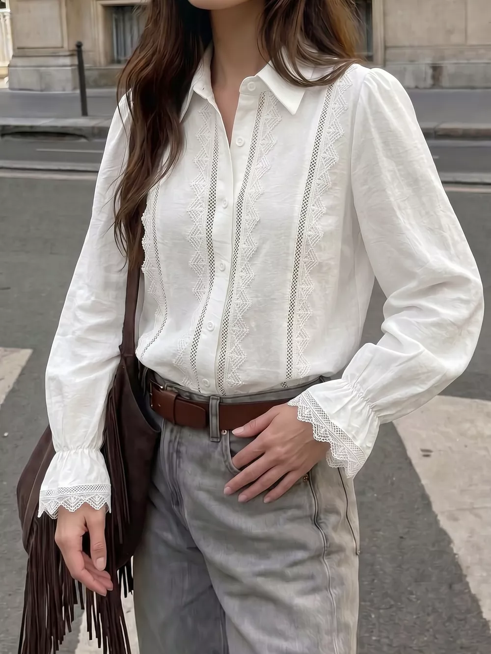 Lace-Trimmed Button-Down Shirt, image 3