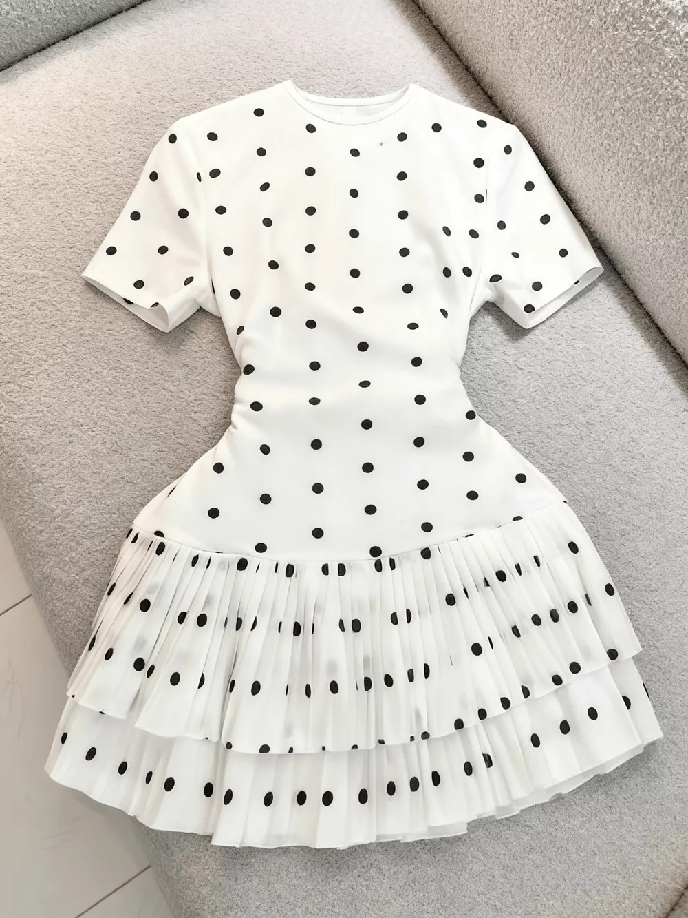 Polka Dot Pleated Hem Mini Dress, image 3