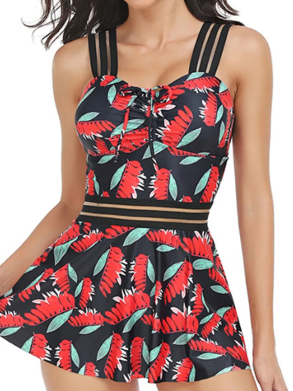 Ruched Printed Sweetheart Neck Two-Piece Swim Set, image 5