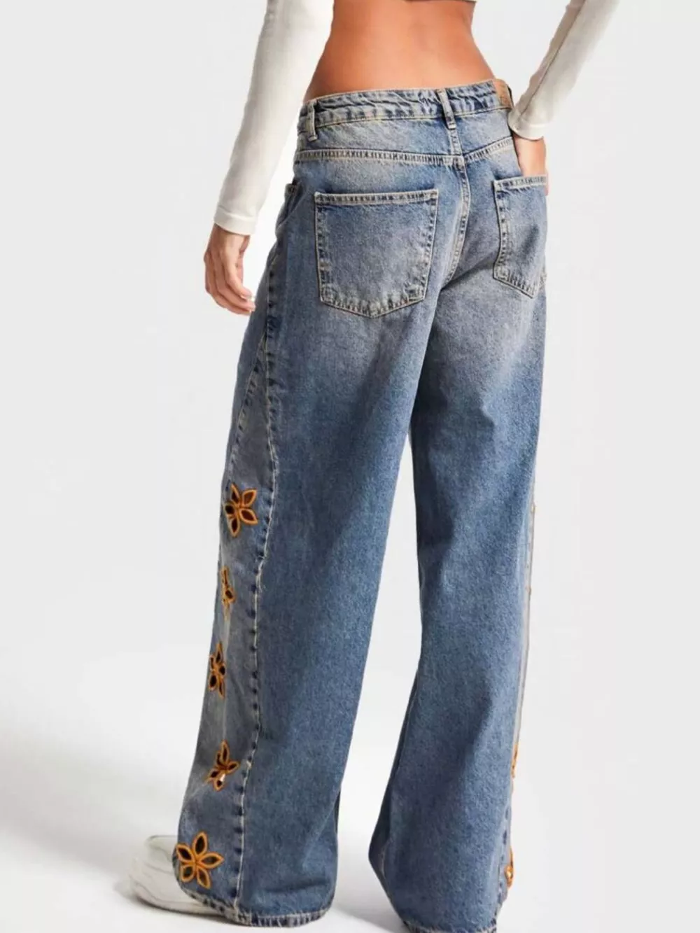 Floral Embroidered Wide Leg Jeans, image 4