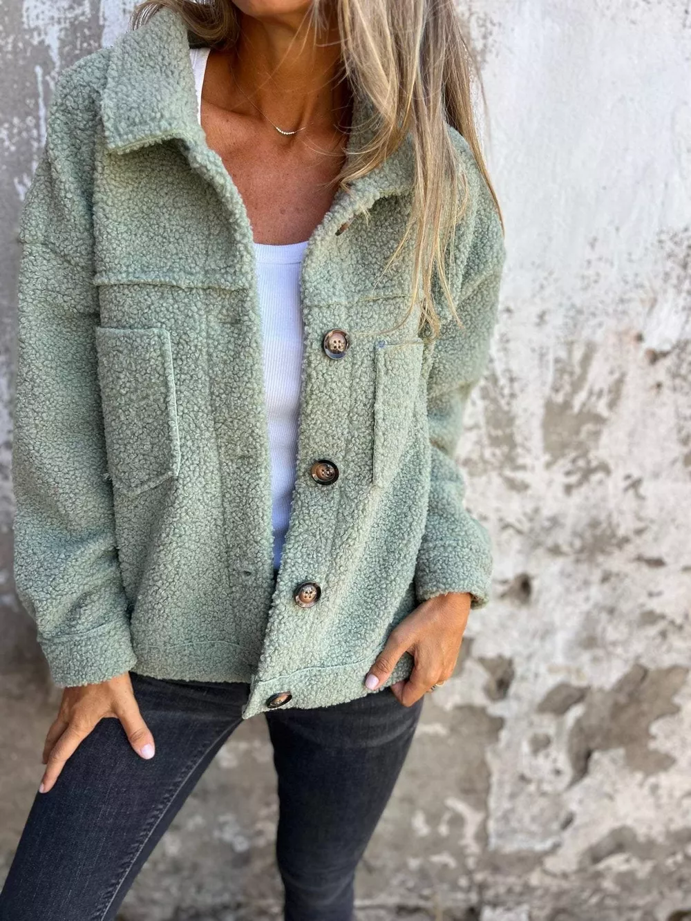 Full Size Single-Breasted Sherpa Shacket Plus Size, image 9