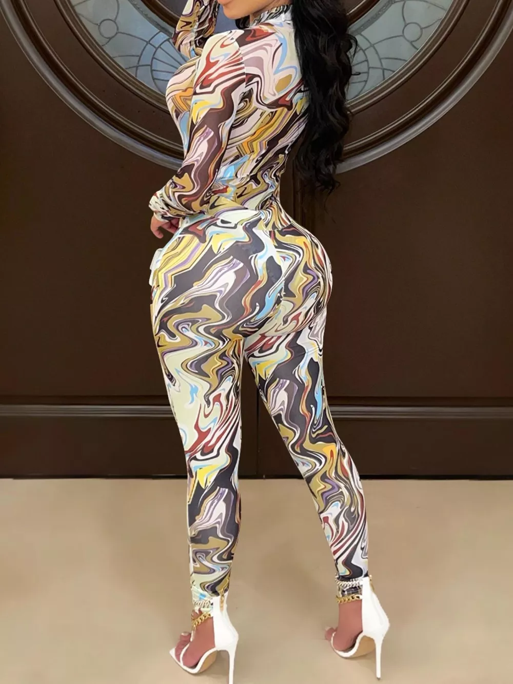 Abstract Swirl Print Top and Pants Set, image 2