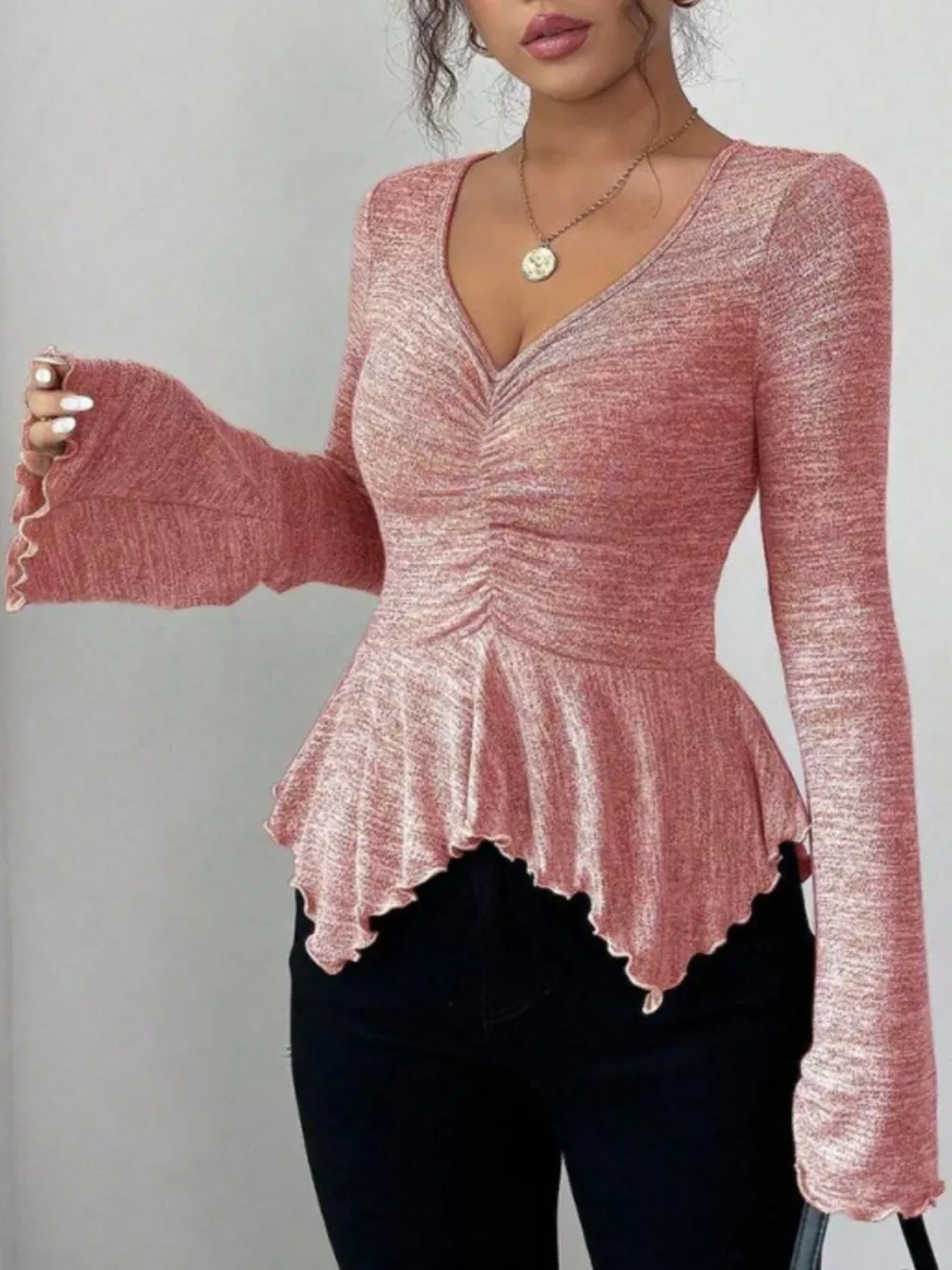 Ruched Flared Sleeves Peplum T-Shirt, image 16