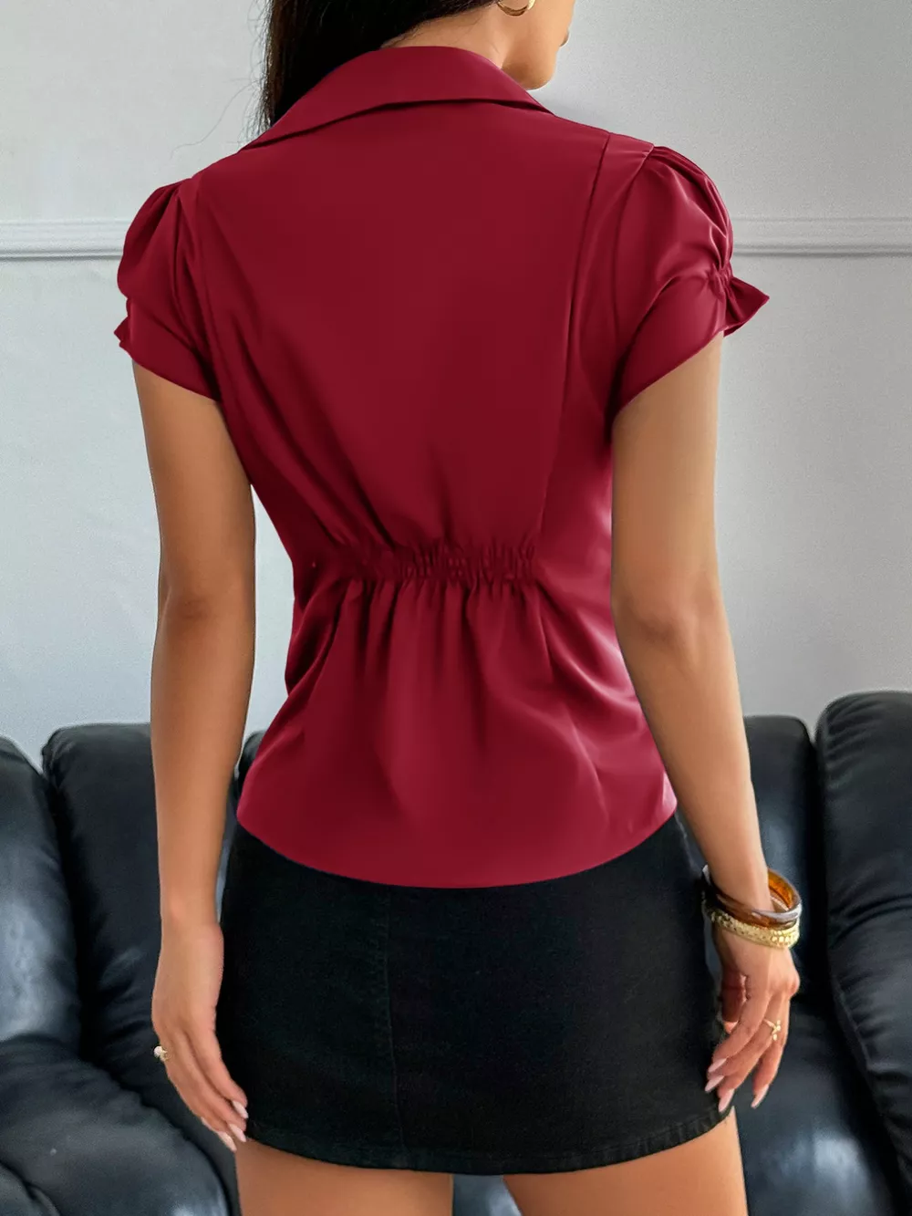 Elegant Ruffle Sleeve Button-Down Shirt, image 2