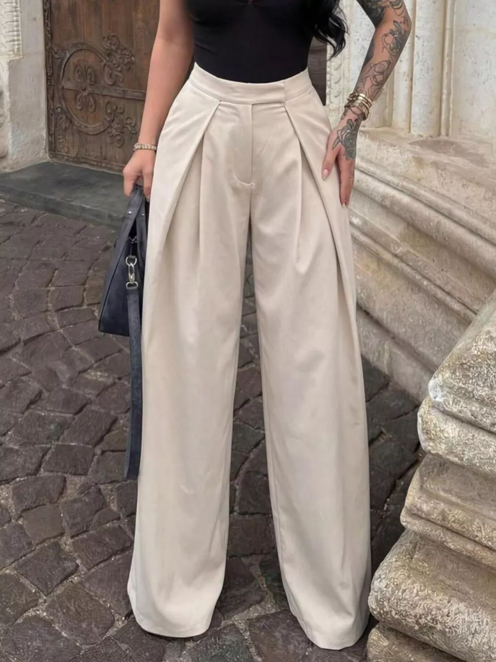 High-Waisted Pleated Wide Leg Pants, image 2