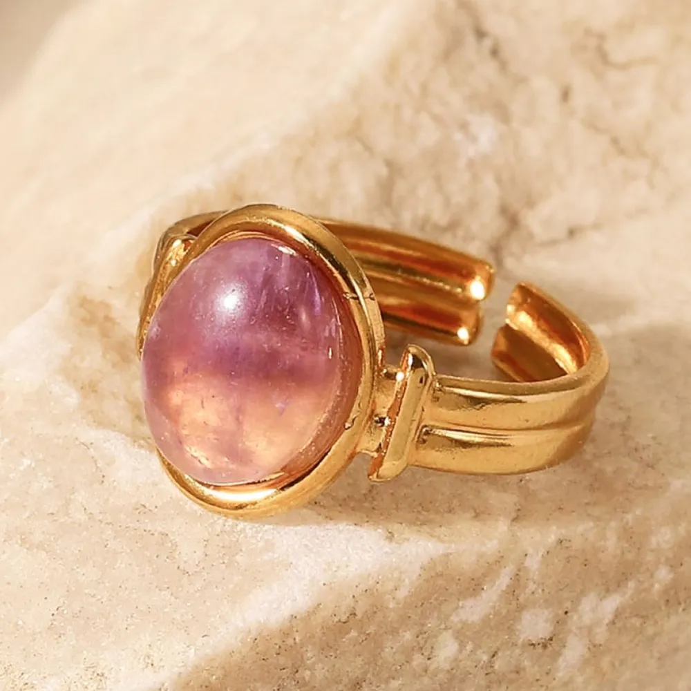 Vintage Natural Stone Gold Plated Adjustable Ring, image 2