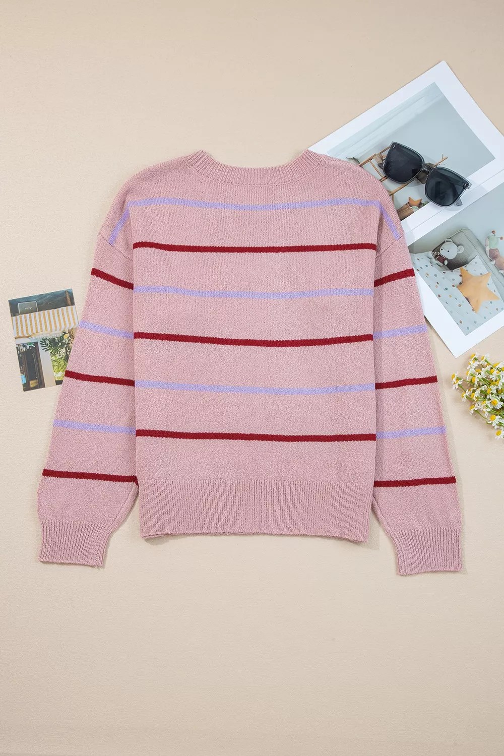 Striped Drop Shoulder Long Sleeve Sweater, image 2