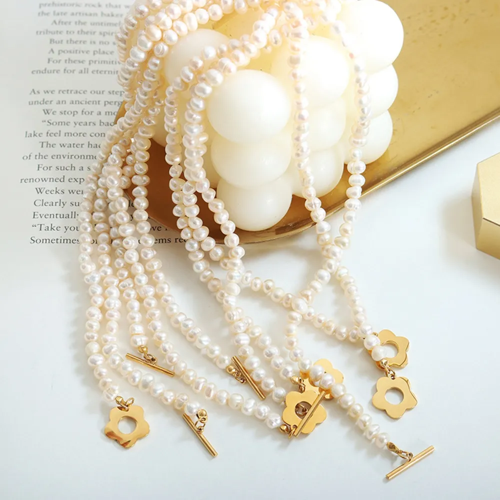 Titanium Steel Pearl Flower Necklace, image 2