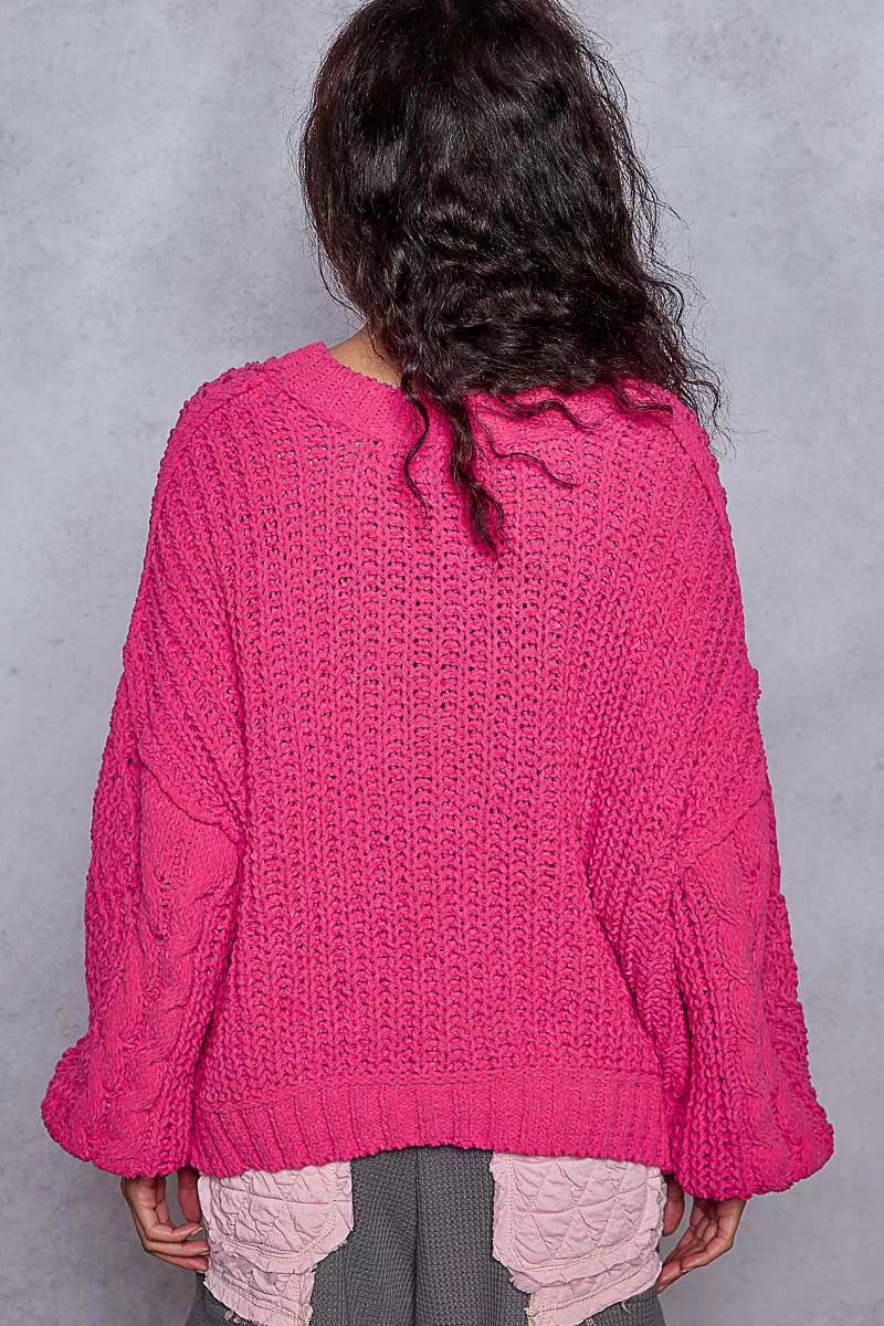 Cable-Knit Solid V-Neck Cropped Sweater, image 7