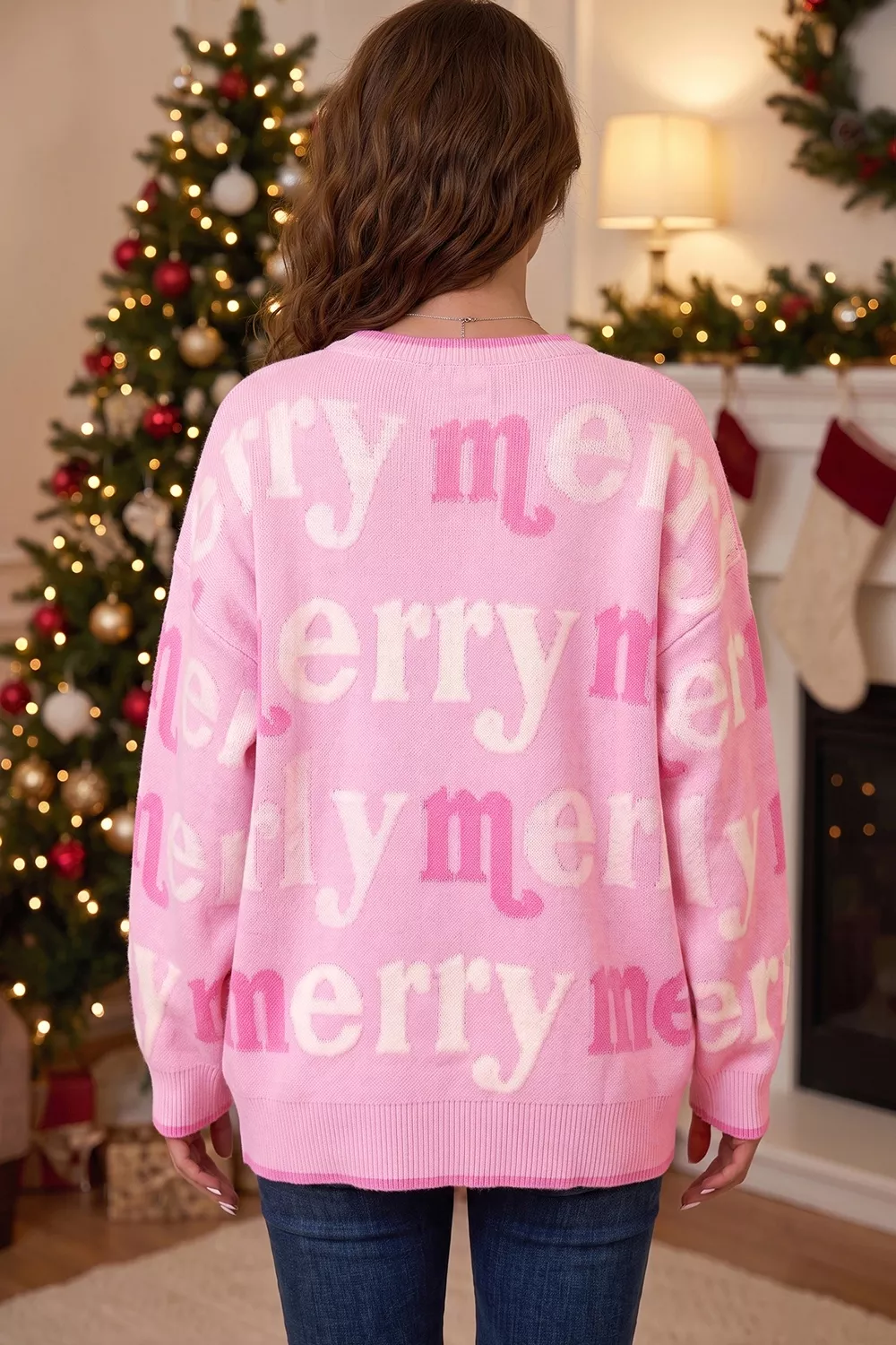 All Over Merry Me Graphic Round Neck Knit Sweater, image 3